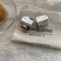 Silver-plated large geometric square stud earrings with high-polish mirror finish - 18K Real Gold Plated Silver / Silver