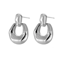 Macro detail of silver geometric U-shaped earrings with liquid metal polished finish - Silver