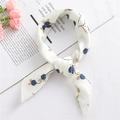Elegant white square silk scarf with navy flowers and golden leaves in a knotted style - Blue Small Flower (FX-18)