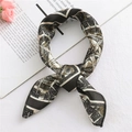 Satin neck scarf with geometric pattern in black, cream, and gold for hair or styling - Mechanical Black (FX-22)
