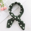 Elegant dark green satin square scarf with white polka dots for hair styling - Polka Dot Dark Green (FX-4)