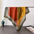 Close-up of herringbone cotton-linen silk scarf with paisley patterns in natural drapes - 68*68cm / Brown & Yellow