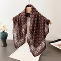 Carré de coton et lin marron avec motifs géométriques ethniques et pois élégants - 68*68cm / Marron