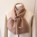 Detailed texture of dusty pink wool blend knitted scarf with ribbed edges for autumn - 164x22cm / Brown (WT282-5)