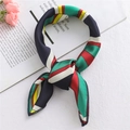 Fashionable geometric striped silk scarf for women featuring forest green and red patterns - Geometric Yellow Green Navy (FX-40)