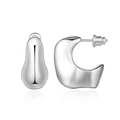 Elegant silver hollow crescent teardrop stud earrings with polished metallic finish - Silver-B121-G103 / Silver