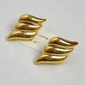 Polished 18K gold-plated geometric triple-layer wing earrings on a white card - Gold (D215)