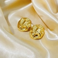 Golden irregular hammered texture metal stud earrings on champagne satin background - Irregular Round Style (D325) / Gold Round