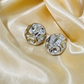 Silver lava-style crumpled metal earrings with high polish on gold satin - Irregular Round Style (D325) / Silver Round