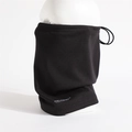 Detail of adjustable drawstring and printed logo on the black fleece thermal neck gaiter - Black