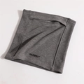 Close-up of grey ribbed fleece neck warmer with HALOWINT logo for windproof protection - Dark Gray Stripes