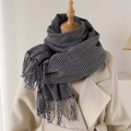 Sciarpa classica pied de poule bianca e nera con frange lunghe per calore invernale - 194cmx64cm / Nero