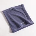 Detailed view of striped winter neck gaiter with warm fleece lining and logo - Blue and White Stripes