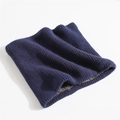 Detailed view of dark blue ribbed knit neck warmer with soft brown fleece lining - Navy Blue