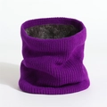 Close-up of purple knitted neck warmer showing thick grey fleece lining and soft texture - Purple