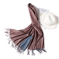 Sciarpa bicolore marrone e blu-grigio in finto cashmere con nappe eleganti - Stile Reversibile Marrone/Blu Grigio (WJ24-16)