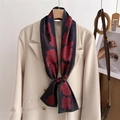 Elegant skinny silk scarf with red carnation print on black base for suit decoration - Black Base Red Carnation Style (LJ21-H265) / 145x12cm