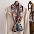 Floral silk scarf with peony print paired on beige blazer for chic office style - Retro Peony Multi-color Style (LJ21-H266) / 145x12cm