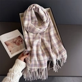 Elegant pink and purple plaid tassel scarf made of soft cashmere-like fabric in a gift box - 200cmx66cm (Including Tassels) / Light Purple Plaid
