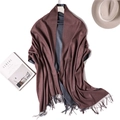 Reversible burgundy and grey cashmere feel shawl with fringes on a white hanger - Jujube Red/Dark Gray Style (WJ24-8)