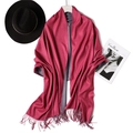 Two-tone cashmere-like scarf in burgundy and dark grey with tassels and soft texture - Wine Red/Dark Gray Double-Sided Style (WJ24-7)