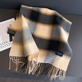 Detailed view of the soft cashmere-like texture and tassel edges of the plaid scarf - 200cmX53cm (Including Tassels) / Black Grey Plaid (WT245-6)