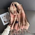 Plaid cashmere-like tassel shawl in dusty pink and cream, elegant winter neck warmer - 200cmx53cm / Pink Plaid (WT246-6)