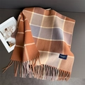 Close-up of orange and purple plaid scarf with handmade tassel detail and soft texture - 200cmX53cm (Including Tassels) / Light Blue