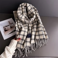 Elegant plaid scarf with classic tassels made of soft cashmere-feel fabric in beige and brown - White (WT250-3)