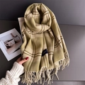 Soft green plaid cashmere scarf with long tassels and premium woven brand label - 200cmX53cm (Including Tassels) / Green (WT249-6)