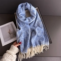 Blue and white paisley cashmere scarf with tassels in a premium gift box presentation - Jacquard Blue