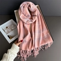 Pink and purple checkered scarf with fringe in a gift box for autumn and winter warmth - Pink and Purple Tones (WT271-6)