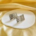 Vista macro di orecchini geometrici argentati con trama a strisce su piatto ceramico - 2.3*3.4cm / Argento