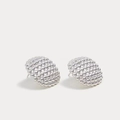 Detailed view of silver hollow geometric earrings with textured micro-bead surface finish - Silver Small