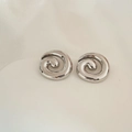 Polished silver geometric spiral stud earrings in a minimalist modern vortex design - Irregular Mosquito Coil Spiral Style (A313) / Silver
