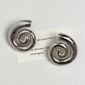 Macro detail of geometric spiral hoop earrings with polished 18K gold plated finish - Compact Spiral Snail Style (A210) / Silver