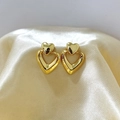 Polished 18K gold double heart earrings featuring nested geometric design on satin - Gold Heart