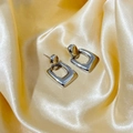 Polished silver geometric square earrings with a hollow minimalist design on gold silk - Silver Square