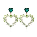 Boucles d'oreilles cœur en cristal vert avec pierres brillantes dorées - Vert