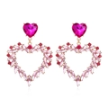 Boucles d'oreilles cœur évidé avec cristaux roses et rouges et monture dorée brillante - Rose Rouge
