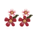 Elegante Vintage-Ohrringe mit roten und rosa Emaille-Blumen und goldenen Akzenten - Dunkelrot