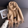 Écharpe classique à motif pied-de-poule avec franges en beige et marron toucher cachemire - Brun Clair (WT251-4)