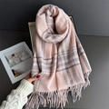 Bufanda de cuadros rosa y gris estilo cachemira con flecos para accesorios de invierno - Rosa Claro
