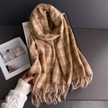 Klassischer erdfarbener Karo-Schal mit weichen Fransen, eleganter Winterschal für Damen und Herren - 200cmX68cm (Einschließlich Quasten) / Camel
