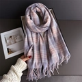 British style purple plaid scarf with fringe tassels in a premium gift box packaging - 200cmX68cm (Including Tassels) / Light Purple
