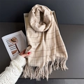Sciarpa classica a quadri color crema con frange per il calore invernale e stile - 200cmX65cm (comprese le nappe) / Beige