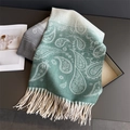 Detail of paisley pattern on sage green gradient cashmere feel scarf with soft tassels - Green (WT277-3)