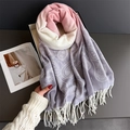 Detail of soft paisley knit scarf featuring pink and purple gradient with white fringes - Pink (WT277-6)