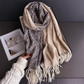 Elegante chal de cachemira gris con patrón de mármol y flecos en una caja de regalo blanca - Beige Claro Gris (WT261-4)
