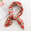 Elegant red satin neck scarf featuring cute owl print tied in a stylish bow knot - Owl Date Red (FX-36)